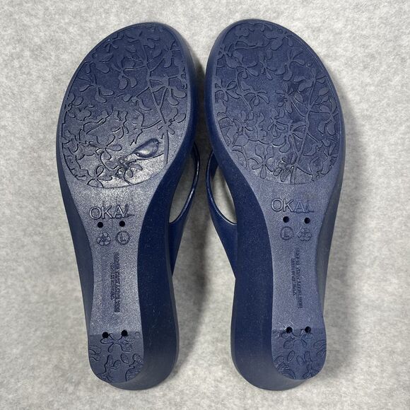 Oka-B Joy‎ Wedge Sandals Womens Large Navy Blue Starfish Sparkle Thong Flip Flop - Picture 7 of 15